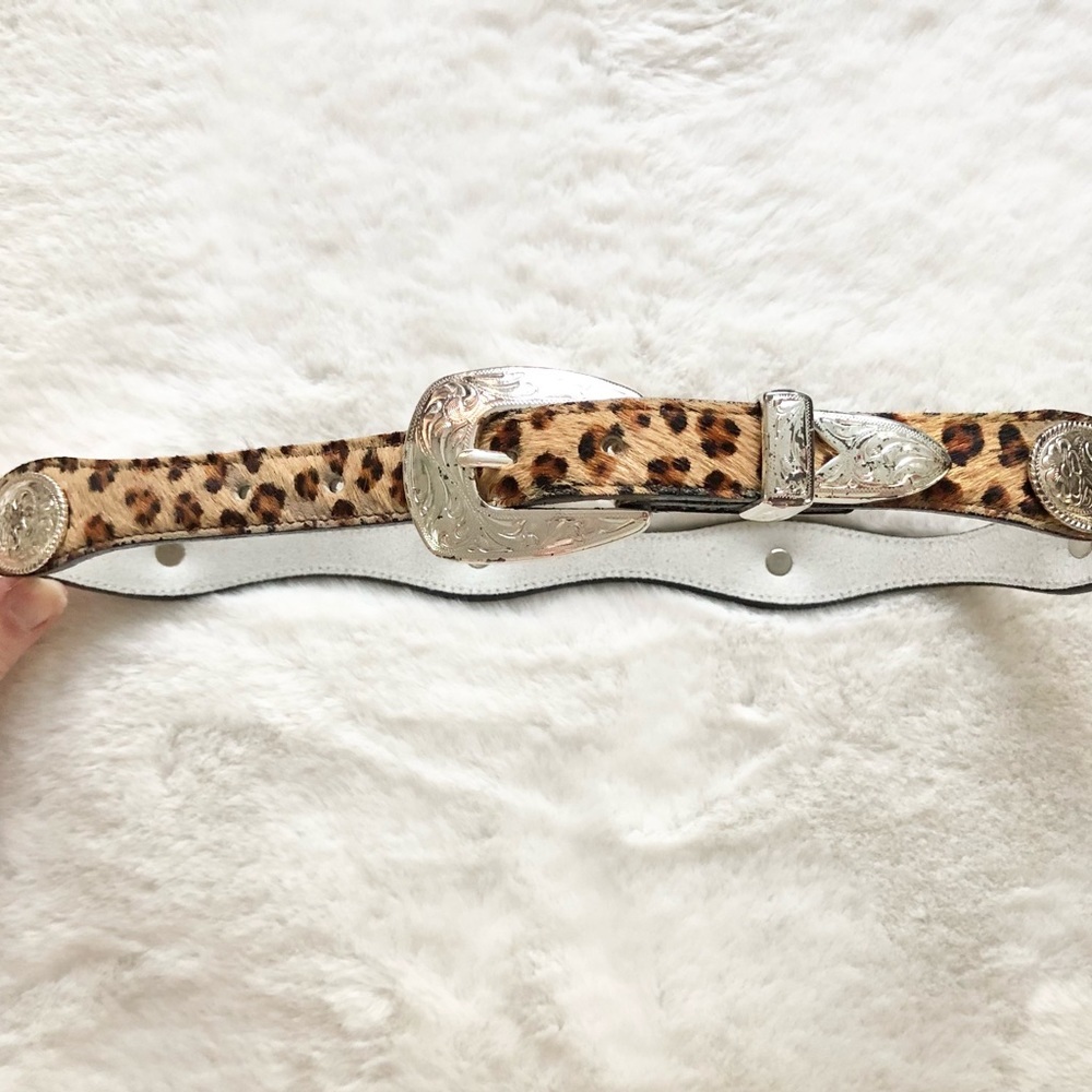 NADIM Leather Cheetah Print Calf Hair Western Belt Trendy Rodeo Chic - Picture 2 of 10